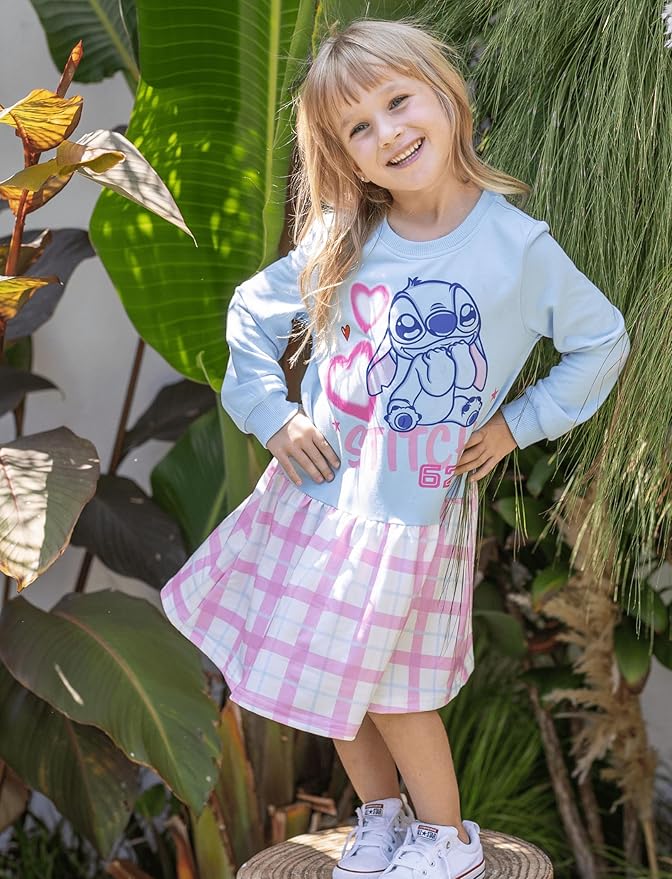 Disney Stitch Minnie Elsa Princess Sweatshirt Dress Toddler Girl Sequin Long Sleeve Pullover Clothes Fall Outfit 2-9 Years