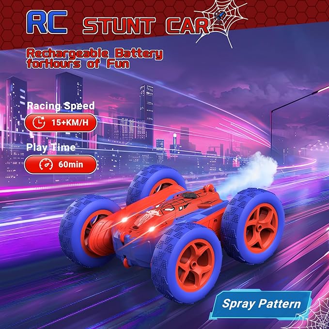 Spider Remote Control Car for Boys, RC Stunt Car with Light Spray, RC Cars Rechargeable Double Sided Driving 360° Flip Rotating Racing, Toys for Kids Age 4-6 6-8 8-12 Birthday Gifts
