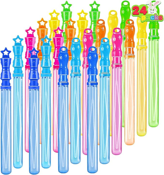JOYIN 24 Pack 14’’ Bubble Wands Assortment, 6 Colors Giant Bubble Wands Party Favors Kids Summer Toys Outdoor Play Toys Games Christmas Birthday Party