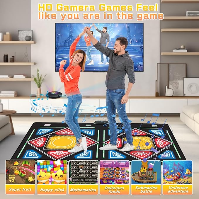 Dance Mat, Electronic Dance Mat for TV with HD Camera, Wireless Double User Dance Mat with Game Controller, Non-Slip Dance Pad for Kids Adults, Christmas Birthday Gifts for Girls Boys
