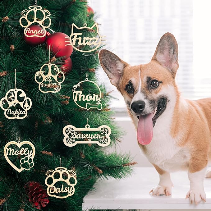 Personalized Dog Cat Paw Ornament Christmas, Custom Pet's Name Ornament, Customized Wooden Dog Paw Bone Ornaments for Christmas Tree