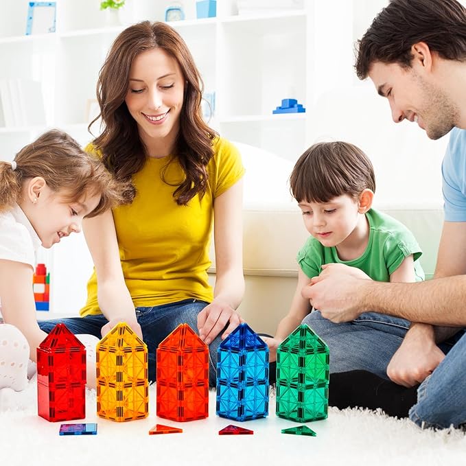 FNJO Magnetic Tiles, 100PCS Building Blocks, Magnets Building Set, STEM Construction Stacking Toy Gift for Kids 3+ Boys and Girls Preschool Kindergarden Toy