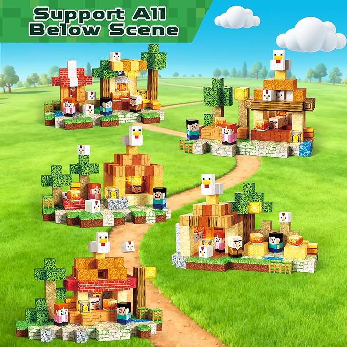 200 PCS Magnetic Blocks with Light Blocks - Magnet Building Blocks, Stacking Magents Cubes Toys Roast Chicken Store Theme, STEM Montessori Sensory Toys for Kids Boys and Girls Ages 3+ Birthday Gifts