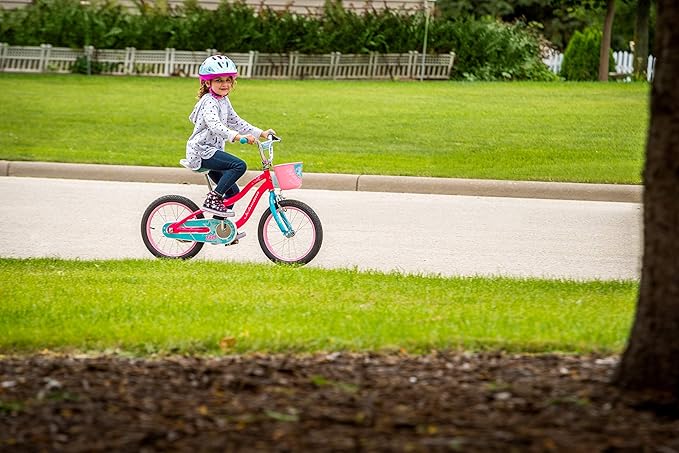 Schwinn Elm BMX Style Toddler and Kids Bike, For Girls and Boys, 16-Inch Wheels, With Saddle Handle, Training Wheels, Chain Guard, and Front Basket, Recommended Height 38-48 Inch, Pink