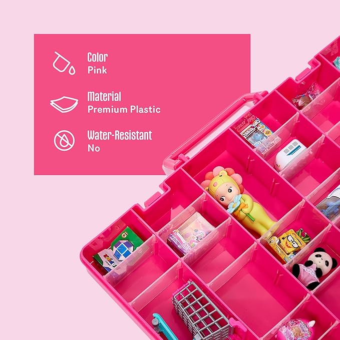 Plastic Toy-Storage Case for Mini Brands, Hot Wheels, Shopkins, L.O.L. Surprise! Dolls, and Small Plastic Toys, Collectibles Storage Organizer, Pink