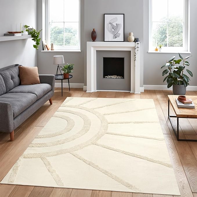 OJIA Boho Living Room Rug 5'x8', Large Washable Rugs Soft Tufted Bedroom Nursery Rug, Cotton Woven Beige Area Rugs Floor Carpet for Dorm/Kids Room/Dining Room/Office