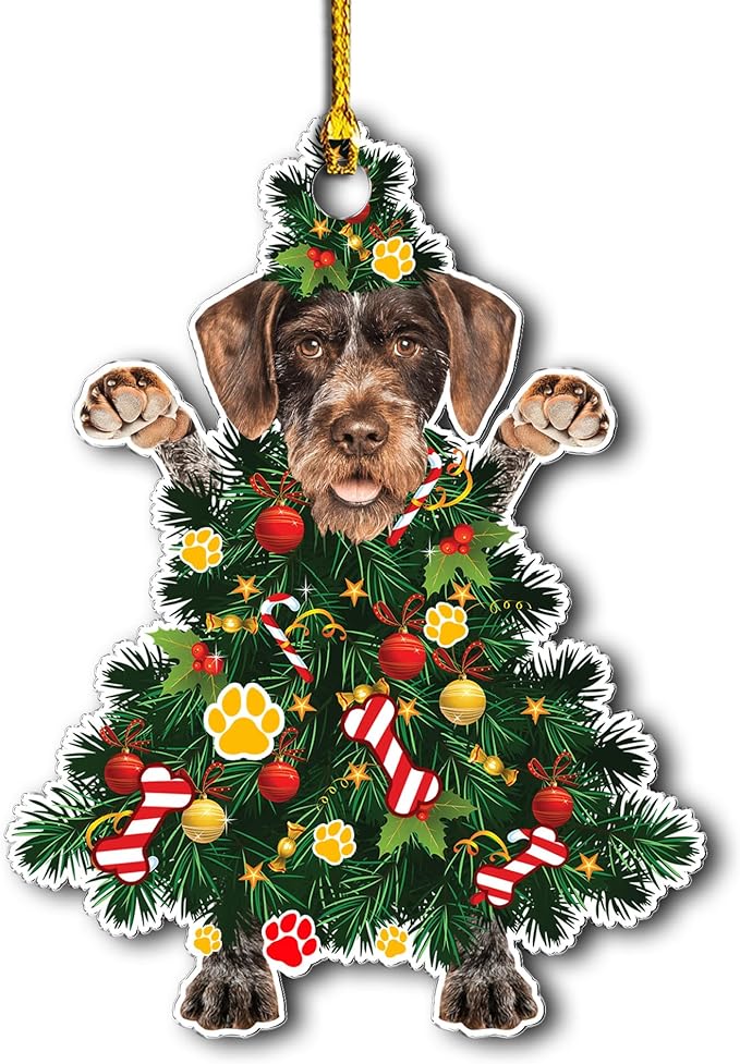 2025 Wire Haired German Shepherd Dog Christmas Ornament - Adorable Dog Dressed as a Christmas Tree - Fun and Festive Acrylic Decoration