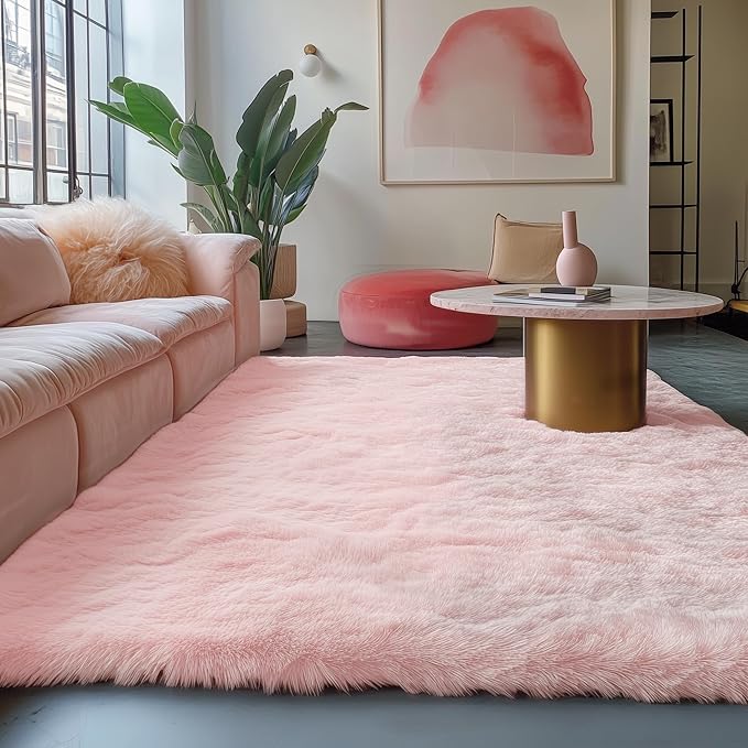 PAGISOFE Pink Fluffy Shag Machine Washable Area Rugs for Bedroom Girls 5x7,Soft Fuzzy Rugs for Living Room,Pastel Carpet Nursery Floor Kids Room Dorm Rug,Plush Soft Kids Rug for Room Decor Aesthetic