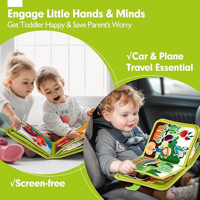 hahaland Busy Book for Toddlers 1-3 - Montessori Toys Busy Board for 1 Year Old Boy Gifts Girl Toys Educational Learning Quiet Activity Books Toddler Airplane Travel Toy 1-2 One Year Old Birthday Gift