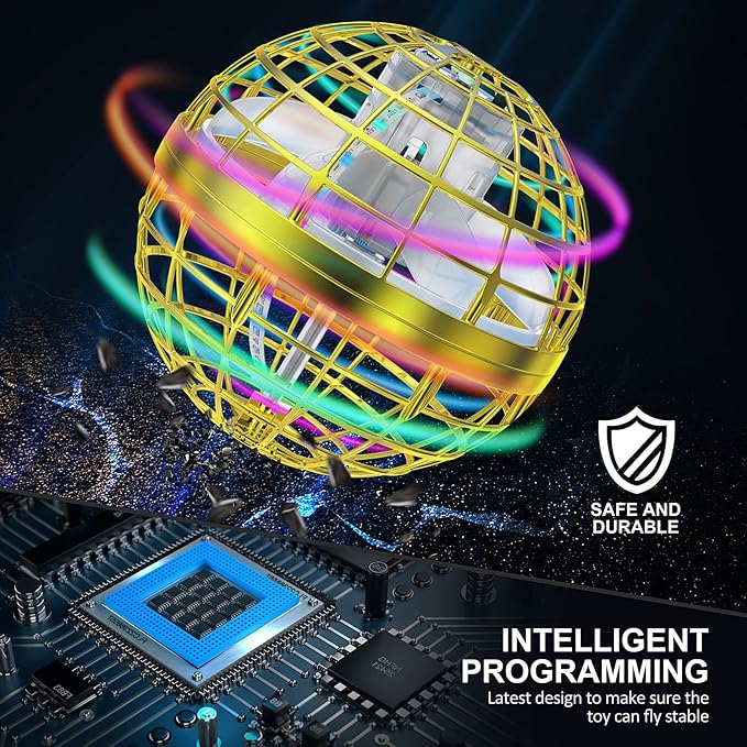 LEMATRIX 2025 Flying Orb Ball Toy, Hover Ball Boomerang Fly Fidget Spinner, Cool Toys Gifts for 6 7 8 9 10 11 12+ Years Old boy Girls Teens, Hand Mini Drone Cosmic Globe , Indoor Outdoor Toys(Golden)