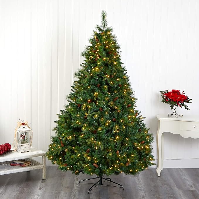 Nearly Natural 7.5ft. West Virginia Full Bodied Mixed Pine Artificial Christmas Tree with 600 Clear LED Lights and Pine Cones