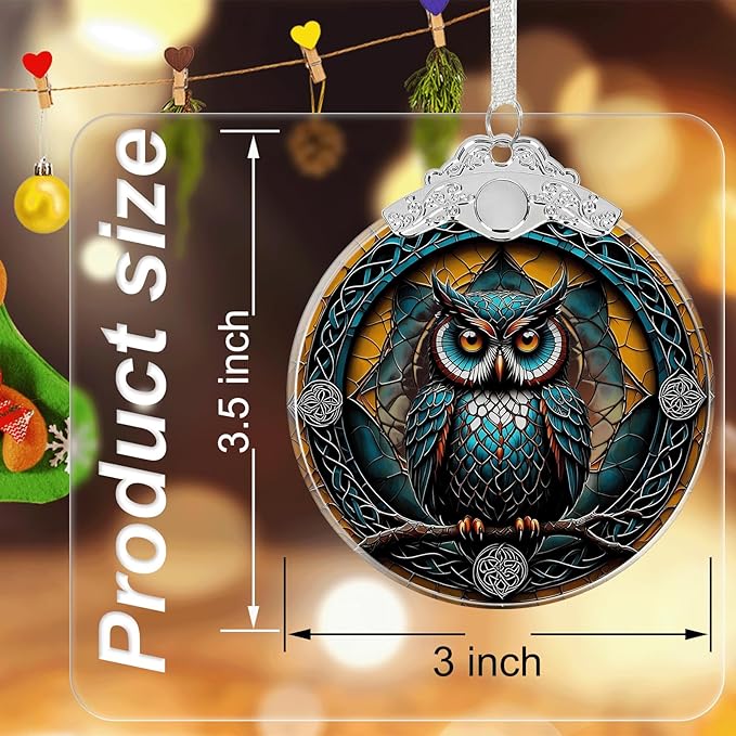Owl Stained Glass Ornament - Hanging Ornaments for Christmas Tree, Christmas Ornaments Xmas Decorations, Holiday Keepsake Present Exchange Ideas