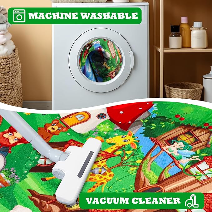 ABC Kids Rug for Playroom 78.7"×59" Hobbit House Educational Kids Playmat Alphabet Animal & Shape Learning, Premium Non-Slip Playmat for Toddlers Letters Farm Animals Color Foam Classroom Carpet