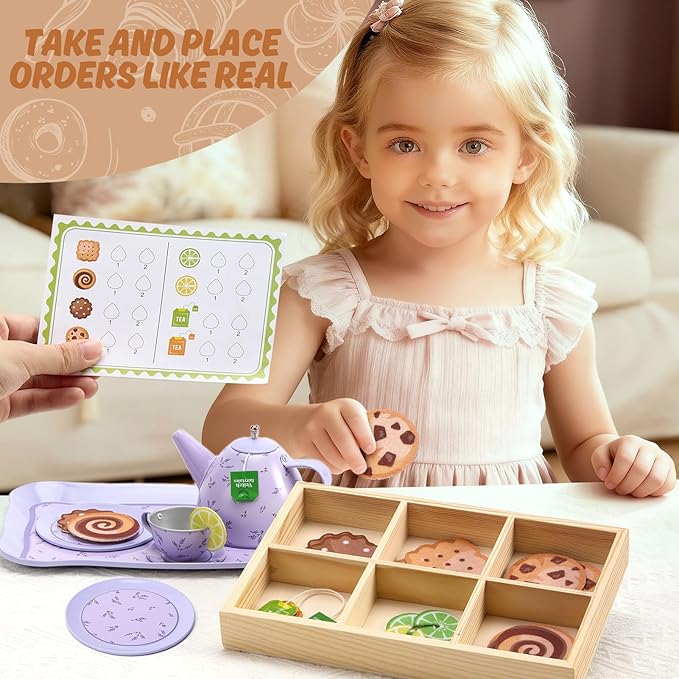Kids Tea Party Set for Little Girl, Tea Sets for Toddler Pretend Play Food Kitchen Toy Accessories Gift for 3 4 5 6 Years Old Girls Boys (Purple)