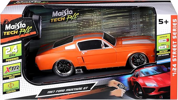 Maisto Tech R/C 1:24 Scale 2.4 GHz 1967 Ford Mustang GT, Metallic Orange