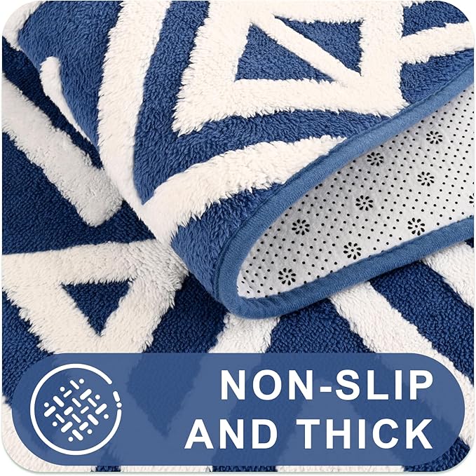 Ompaa Ultra Soft Shaggy Rugs Memory Foam Bedroom Carpet, Blue 7 x 10 Feet Large, Plush Geometric Textured Area Rugs for Living Room Couch Dorm Bedside Kids Girls Teens Room Nursery Decor Floor Mat