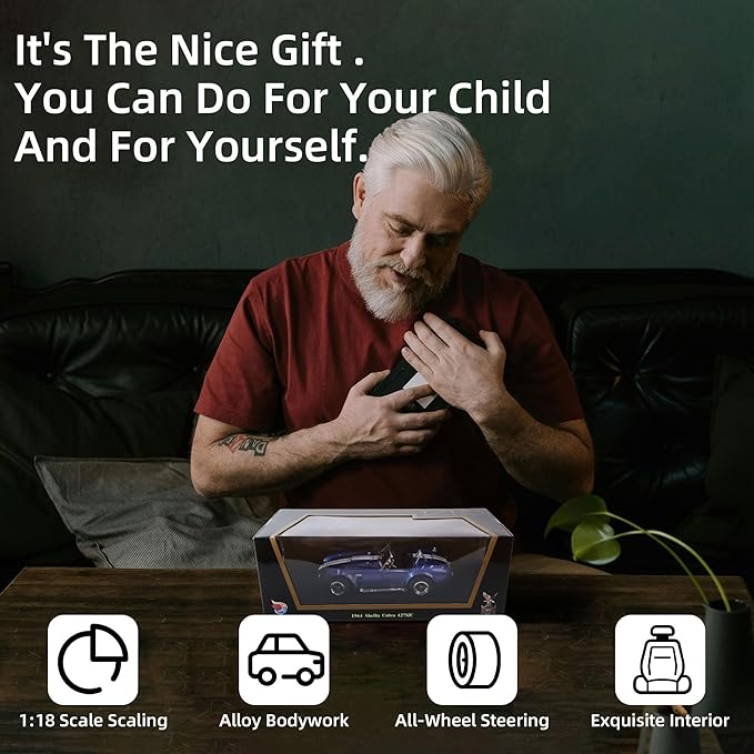 1964 Shelby Cobra 427S/C 1:18 Scale Diecast Model Premium Alloy Sports Cars with Display Case, Working Steering, Best Gift for Men, Dad & Kids 14+ Years Collector's Edition(Blue)