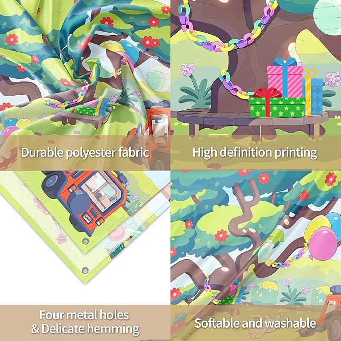 7x5FT Cartoon Dog Garden Tree Backdrop, Blue Sky Ballon Birthday Polyester Photography Background for Parties, Happy Birthday Photo Booth Prop Decorations