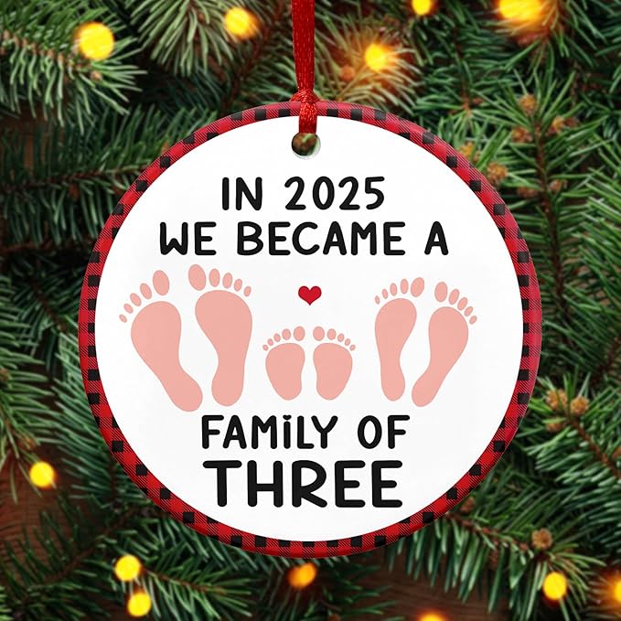 OASSIE Baby's First Christmas Ornaments 2025 - Ceramic Christmas Ornaments 2025 for Tree Decorations - Gifts for New Mom Dad Parents Couples, Family of Three, Pregnancy Announcement for Grandparents