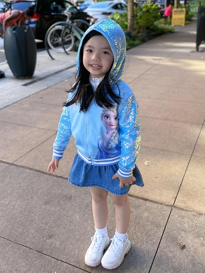 Disney Frozen Elsa Stitch Minnie Mouse Toddler Girl Jacket Sequin Zipper Hoodie Sweatshirt Coat Birthday Clothes 3-13 Years