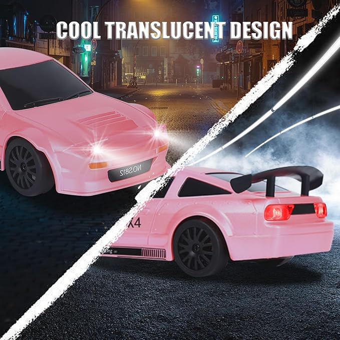 Mini RC Drift Car with Full Proportional Throttle, 1:24 Remote Control Car 4WD Drift GT-RX7 Rc Vehicle High-Speed Racing Drifting Cars Gifts Toy for Boys Kids (Pink)