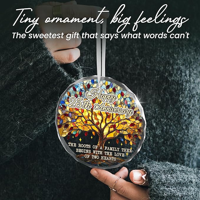 25th Christmas Anniversary Wedding Gifts for Couples - Glass Christmas Ornaments 2025 for Tree Decorations - Anniversary Wedding Gifts for Women Men Him Her Husband Wife Parents Grandparents