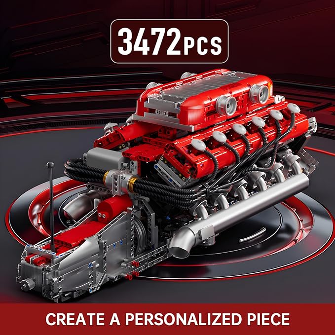 Mould King V12 Engine Building Sets, V8 Model Engine Kit for Adults, Mini Engine Scale Model with Motor, 10169 STEM DIY Building Kits That Works, Blocks Toys for Aged 14+ (3472 Pieces)