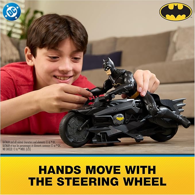 DC Comics, Batman Stealth Remote Control Batcycle with 12" Batman Action Figure, Super Hero Kids Toys for Boys and Girls Ages 4 & Up