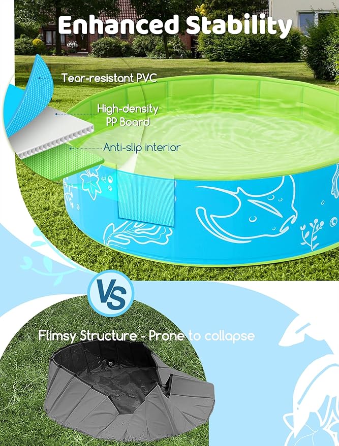 Foldable Kiddie Pool with Canopy: 47in Baby Pool and Beach Tent for Toddlers Infants 6-12 Months and Kids 2-4 Years Old - Portable Water Play with Shade for Outdoor Backyard Beach (Blue-Green)