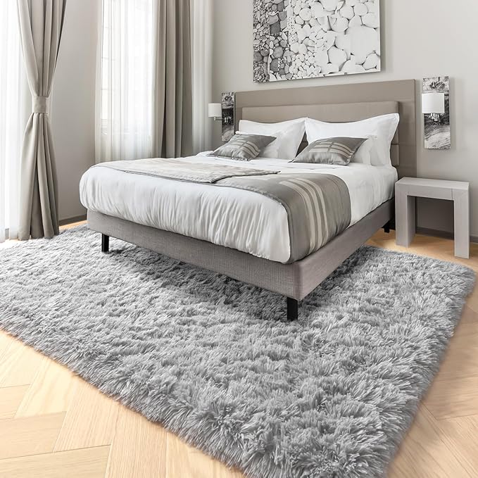 PAGISOFE Ultra Soft Fluffy Area Rugs for Bedroom Boys,Silver Rugs Carpets for Kids Room,Soft Plush Furry Bedside Rug,Non-Slip Floor Fuzzy Rugs,4x6 Ft