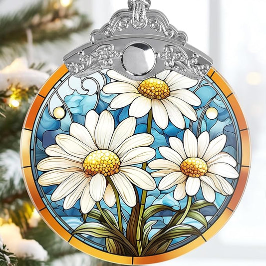 Daisy Christmas Ornament - Tree Hanging Decoration, Suncatcher - Gift for Daisy Lovers (White)