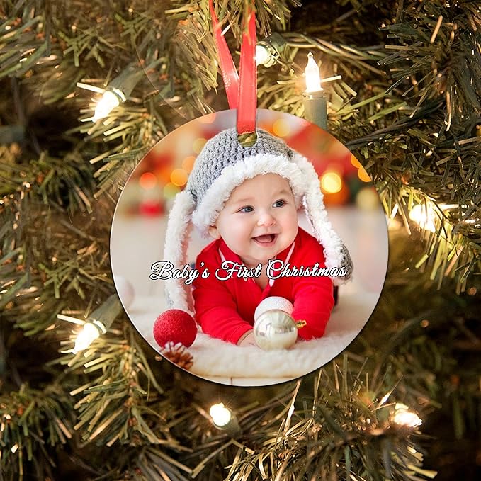 Personalized Christmas Ornaments 2025, Custom Christmas Ornaments with Photo & Text Hanging Ornament, Customized Christmas Tree Decorations Gifts for Family, Kids, Friends, Couples, Wedding