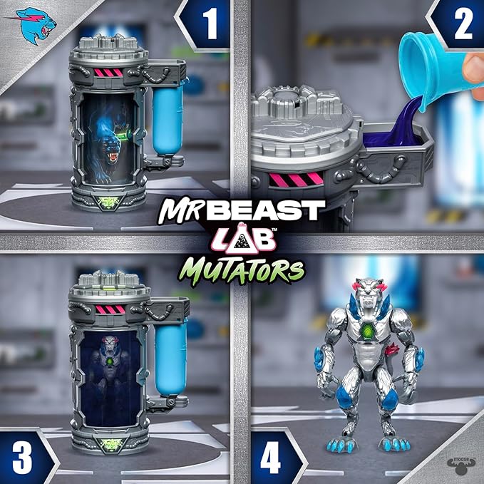 MrBeast Lab Mutators, Mutate The Ultimate Beast Mutators. Perform The Experiment, Release a MrBeast Metallic Panther Action Figure. 3 to Collect!