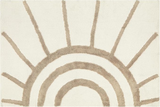 OJIA Boho 4'X6' Washable Rug, Cotton Tan Bedroom Rug Bohemian Area Rugs for Living Room/Kids Room, Tufted Sun Rug Nursery Rug Modern Farmhouse Floor Carpet for Bedside/Dorm