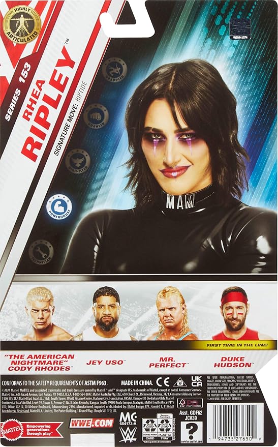 Mattel WWE Rhea Ripley Action Figure, Main Event Series #153 6-inch Collectible with 10 Articulation Points & Life-Like Look