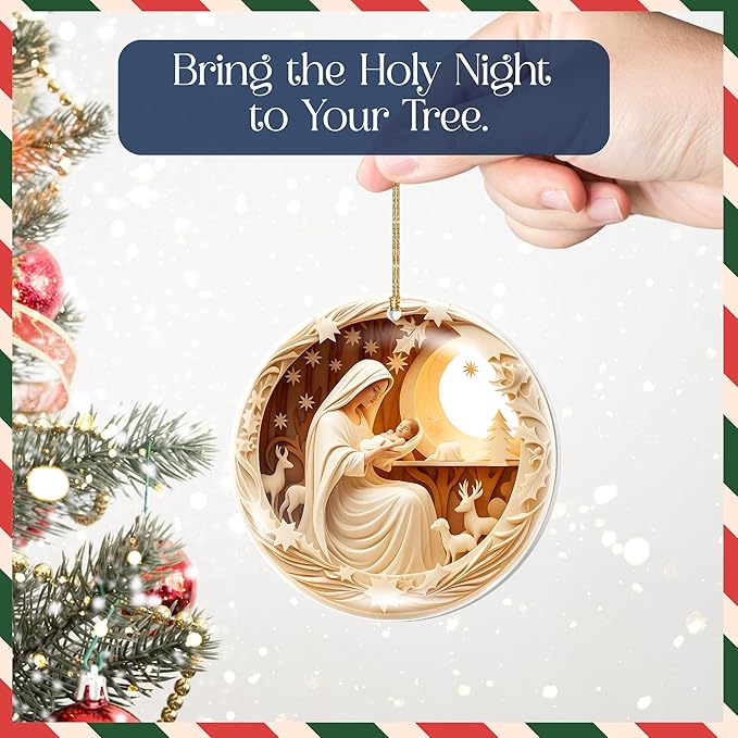 2025 Christmas Ornament – Holy Nativity Scene Acrylic Ornament, Virgin Mary and Baby Jesus Religious Decoration for Tree, Dated Navidad 2025 Ornament, Christian Catholic Christmas Decor Gift