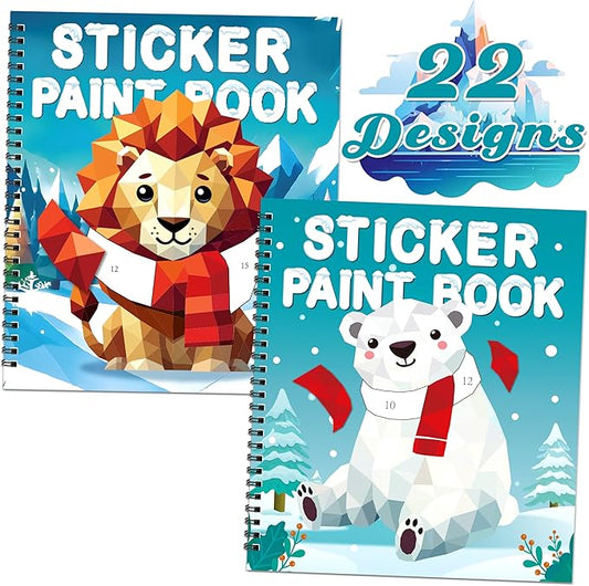 90shine 2PCS Winter Crafts for Kids Ages 4-8 Sticker Books Christmas Gift Party Favors Create 22 Pictures