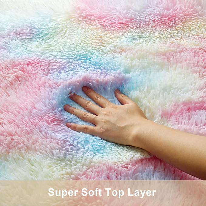 Ophanie Rainbow Colorful Rugs for Living Room 5x8, Unicorn Fluffy Shag Fuzzy Plush Soft Carpets, Floor Shaggy Area Rugs for Bedroom, Carpet for Kids Girls Dorm Nursery Home Decor Aesthetic