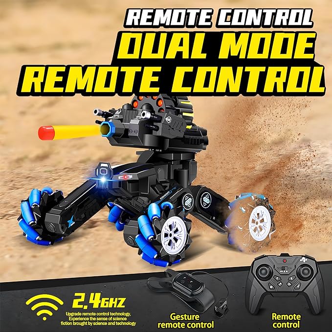 RC Tank That Shoots Gesture Sensing RC Tank, 2.4GHz Battle Soft Bullets Hand Control Car Drift Remote Control Trucks for Boys & Girls 8-12, Remote Control Tank with Light Music