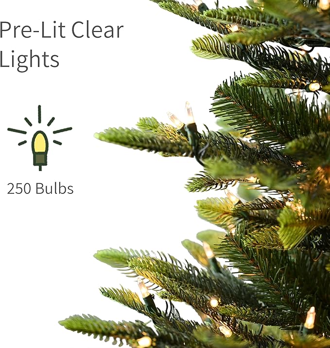 Puleo International 4.5ft Pre-Lit Aspen Fir Artificial Christmas Tree with 250 Clear Lights, 411 Realistic Dense Branch Tips, Easy Setup Artificial Trees with Sturdy Metal Stand
