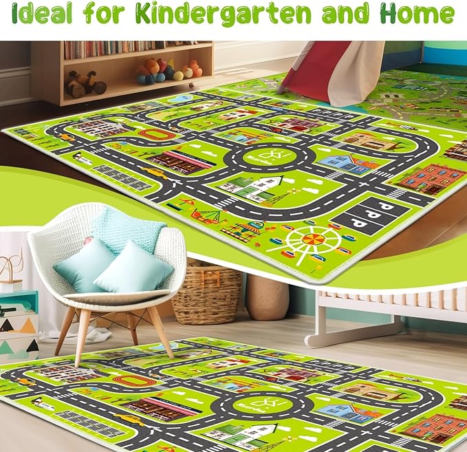 Kids Carpet Car Rug Play Mat, Road Rug, ABC Rugs Play Learn and Safely Extra Large Thickand Non-Slip, Car Carpet for Kids Playroom, Kids Bedroom (2.6x4ft)