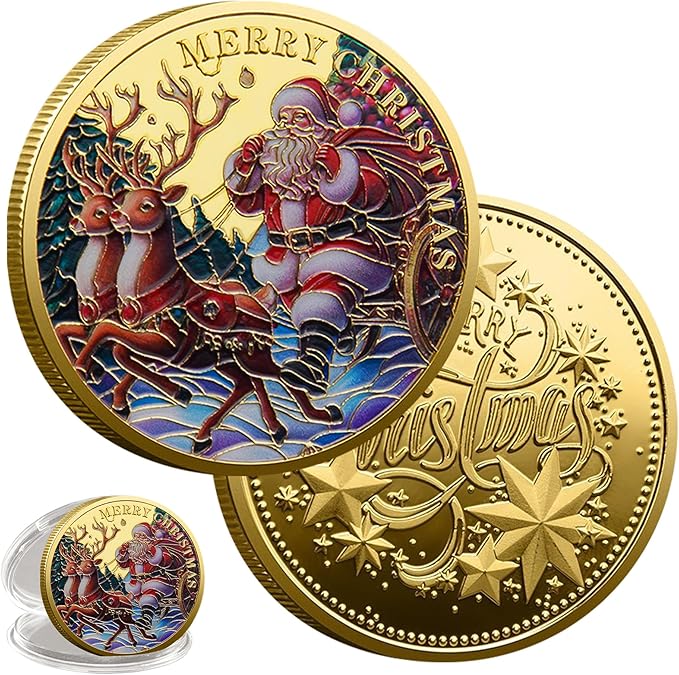 2025 New Santa Claus Commemorative Coin, Christmas Tree Decorations, Funny Santa Claus and Snow House Decorations, (sled)