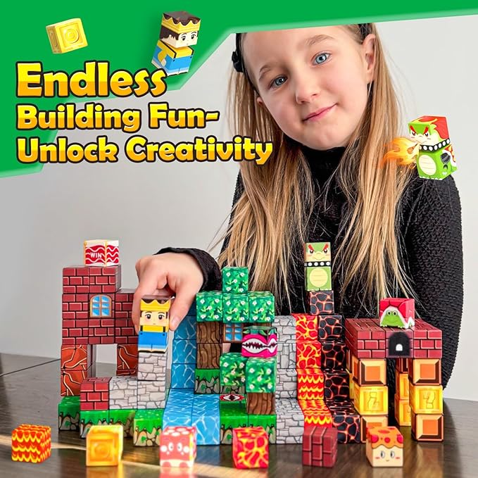 100PCS Magnetic Blocks Magnetic Building Blocks Sensory Toys for Kids Ages 3-5 6-8 8-12 Kids Game Toys for 3+ Year Old Boys & Girls, 3 4 5 6 7 8 9 10 Year Old Boy Birthday Gifts