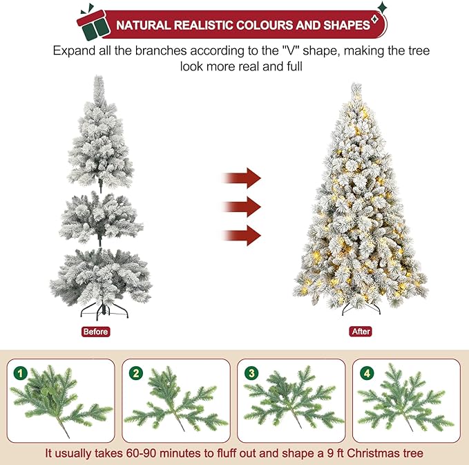 6 FT Pre-Lit Snow Flocked Slim Fir Christmas Tree with 935 PE & PVC Mixed Branch Tips,Artificial Skinny Pencil Xmas Tree with 600 Warm-White Lights & 31 Pine Cones,Hinged Pine Tree with Metal Stand