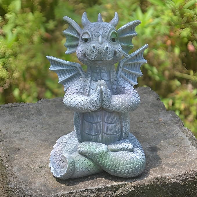 Cute Dragon Figurines Dinosaur Sculptures, Unique Resin Artwork for Office & Home Décor,Yoga Dragons Decorations for Garden & Yard,Outdoor Adorable Baby Dragon Statue Ornaments (Yoga C)