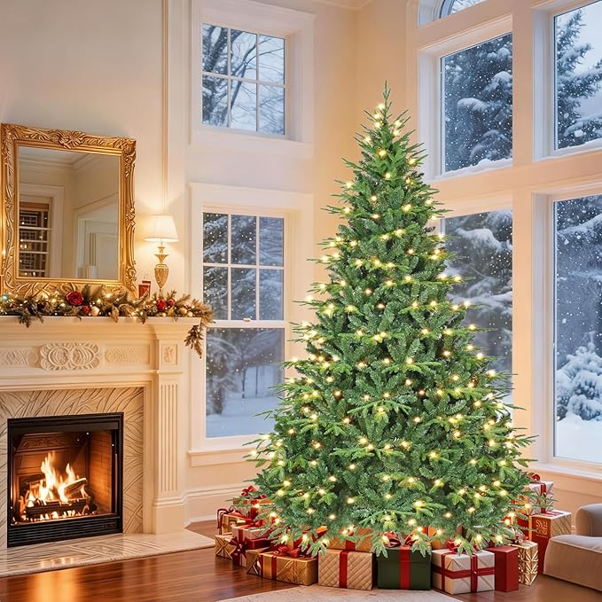 Prelit Artificial Full Christmas Tree 6FT with 2056 PE PVC Tips, Premium Pre-Lit Holiday Xmas Tree with 400 UL Incandescent Lights, Metal Hinges & Foldable Base for Home Office Party, Green