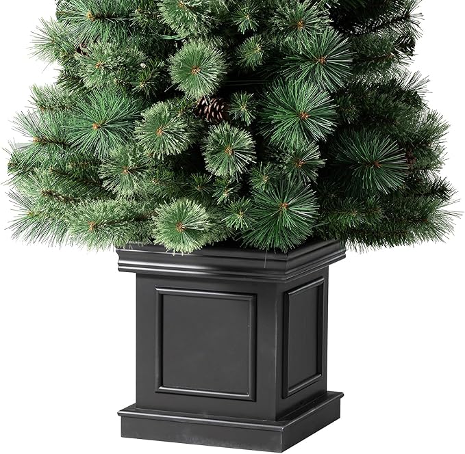 Glitzhome 7 FT Pre-Lit Artificial Christmas Tree, Lighted Entrance Tree Green Pine Christmas Porch Tree with 200 Warm White Lights,9 Functional Warm White/Multi-Color, Remote Controller