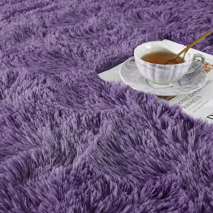 Ompaa Fluffy Rug, Super Soft Fuzzy Area Rugs for Bedroom Living Room - 4' x 6' Large Plush Furry Shag Rug - Kids Playroom Nursery Classroom Dining Room Decor Floor Carpet, Gray Purple