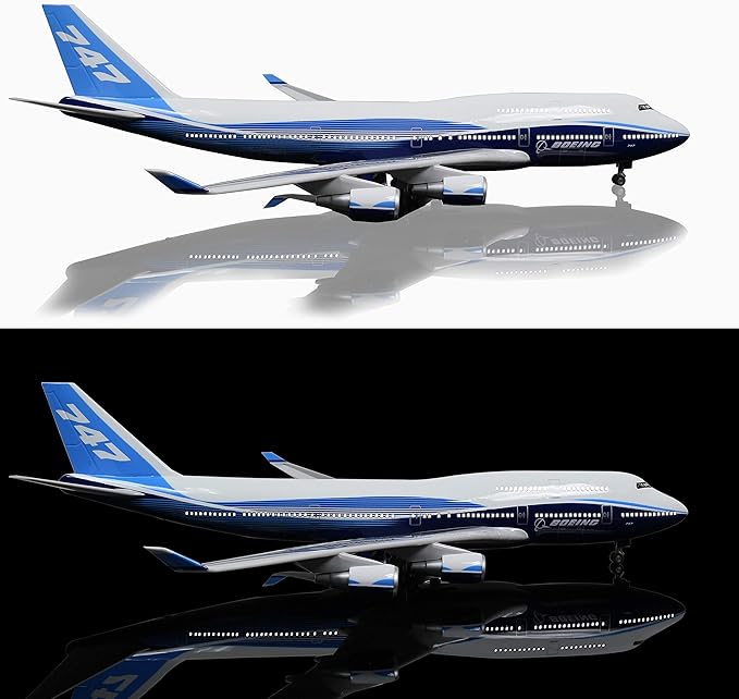 24-Hours 18” 1:130 Model Jet Airplane B747 Model Plane Aircraft Model Diecast Airplane for Adults with LED Light(Touch or Sound Control) for Decoration or Gift