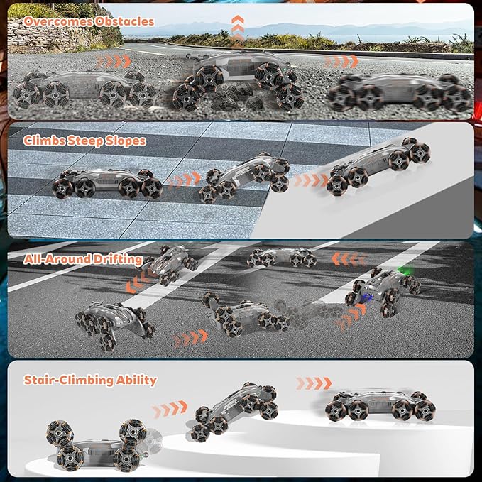 8WD Remote Gesture Sensing Stunt Control Car with Light Spray Effect, Music & Automatic Demonstration 8 Wheel 360°Flip Double Sided Rotate Stunt Car, 2.4Ghz RC Vehicle Toy for Age 3-6 7-13 Kids Gifts